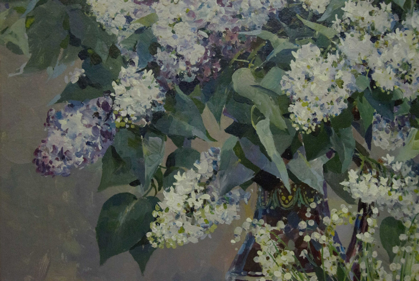 Oil painting of white purple lilacs by Sidoruk Vladimir Fedorovich
