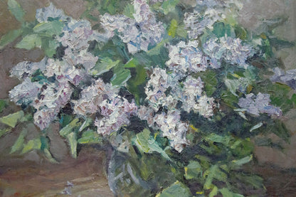Oil painting of lilac bouquet in bloom by Zinaida Sokolova