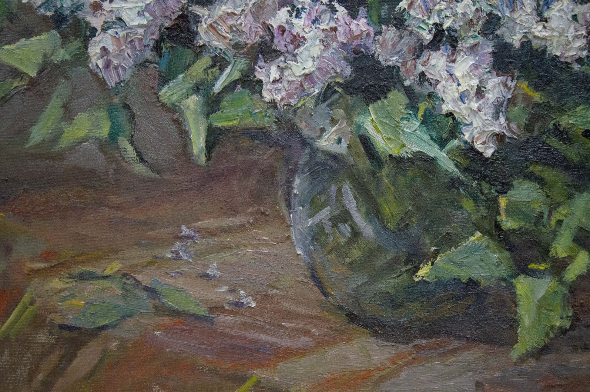 Oil painting of lilac bouquet in bloom by Zinaida Sokolova with hydrangeas