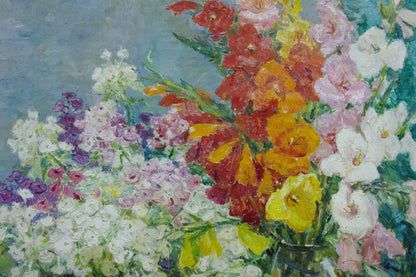 Oil painting of vibrant mixed flowers by Khitrova Tamara Aleksandrovna