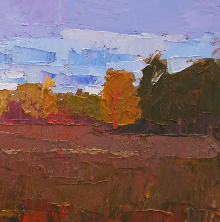 Oil painting Autumn ray by Egor Shvachunov: autumn trees in purple blue ochre