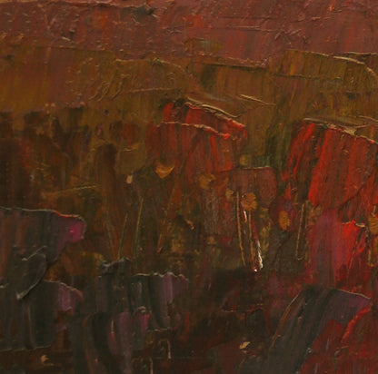 Oil painting Autumn ray by Egor Shvachunov with textured red brown purple strokes