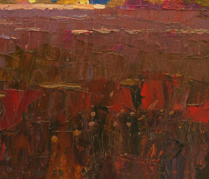 Oil painting Autumn ray by Egor Shvachunov in reds, browns, ochres