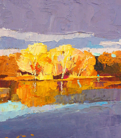 Vibrant impressionist oil painting Autumn on Psli by Egor Shvachunov