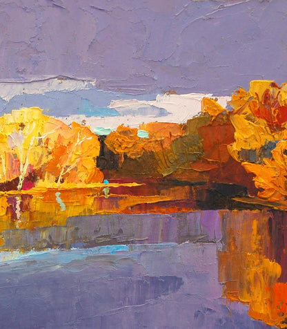 Vibrant impressionist oil painting Autumn on Psli by Egor Shvachunov