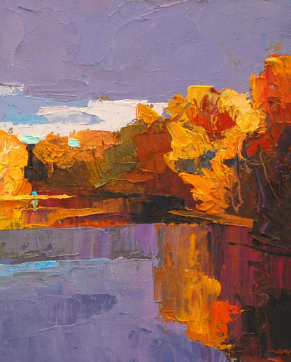 Vibrant impressionist oil painting Autumn on Psli by Egor Shvachunov