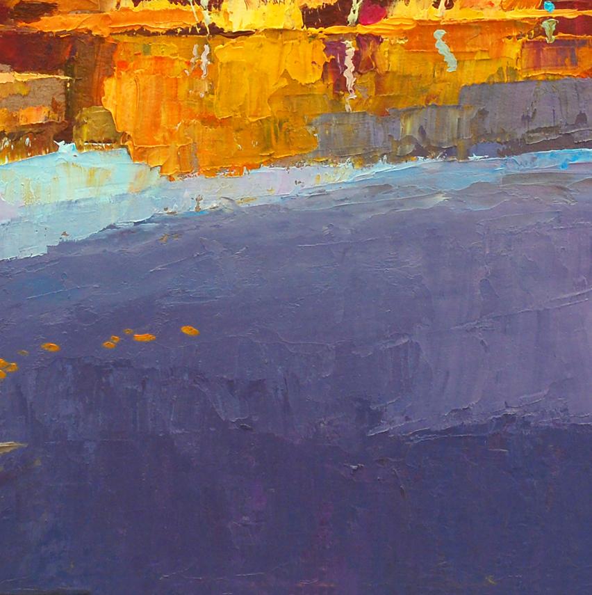 Oil painting Autumn on Psli by Egor Shvachunov: orange yellow over purple
