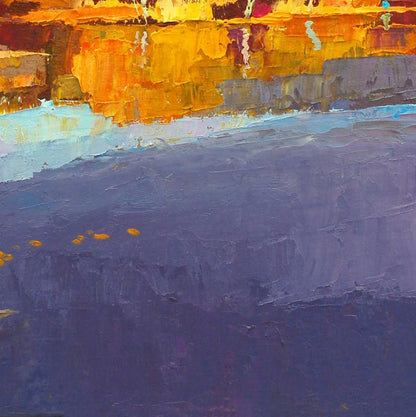 Oil painting Autumn on Psli by Egor Shvachunov: orange yellow over purple