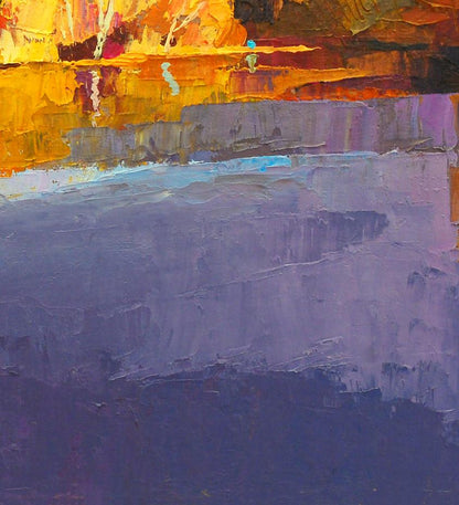 Oil painting Autumn on Psli by Egor Shvachunov, vibrant impasto in oranges to blues