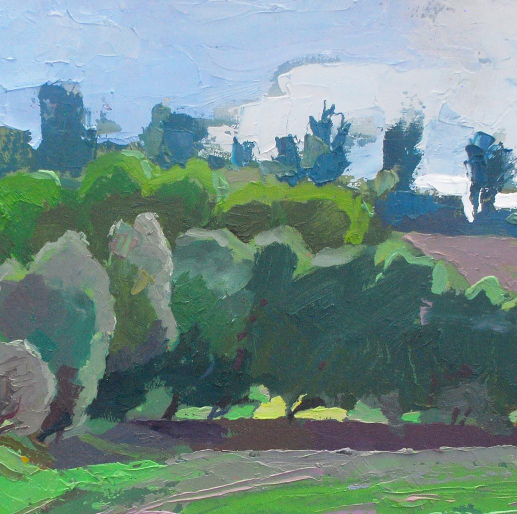 Textured impressionist oil painting Spring on Obolon by Egor Shvachunov