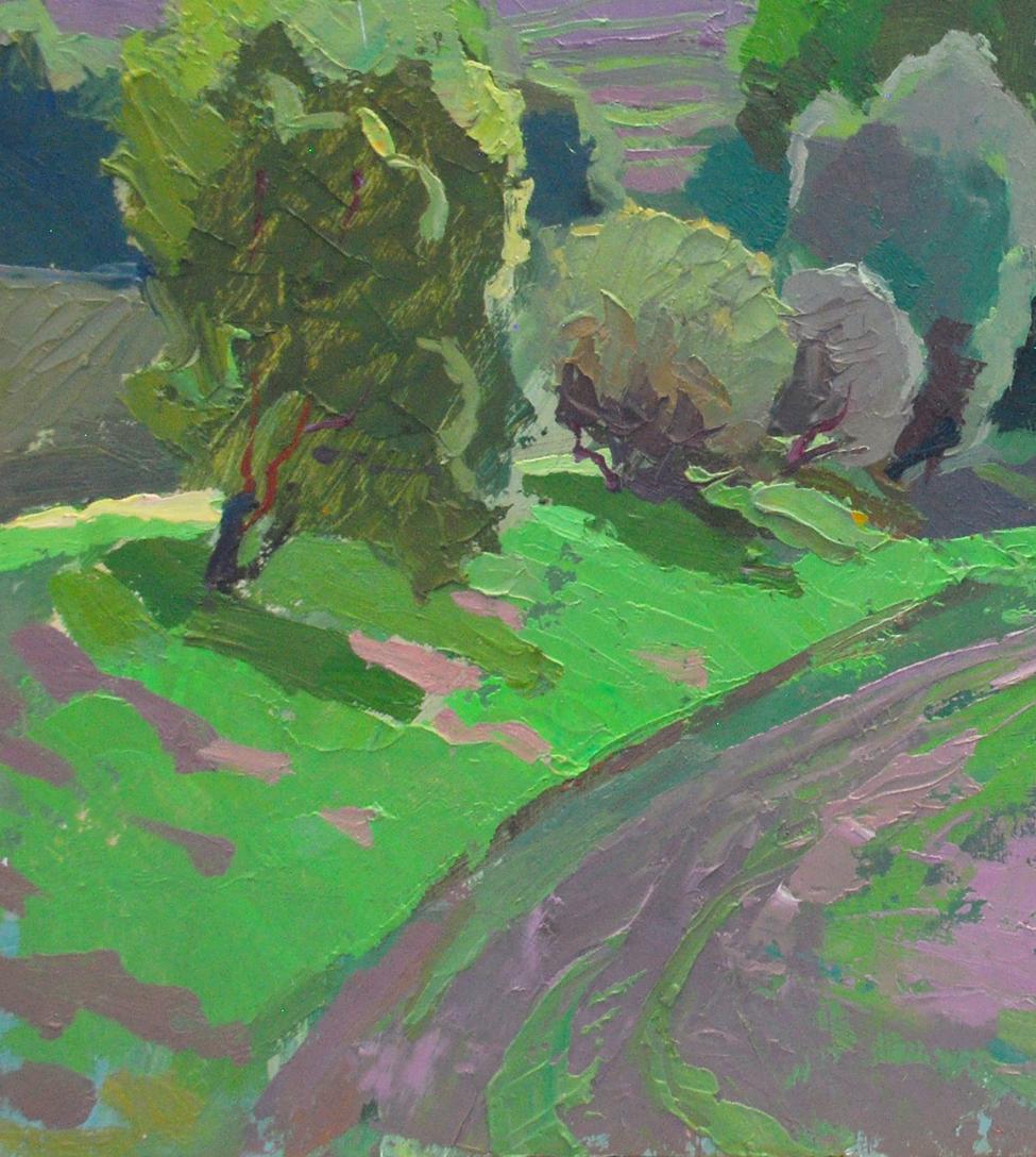 Vibrant impressionist oil painting Spring on Obolon by Egor Shvachunov