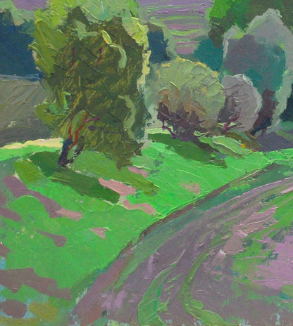 Vibrant impressionist oil painting Spring on Obolon by Egor Shvachunov