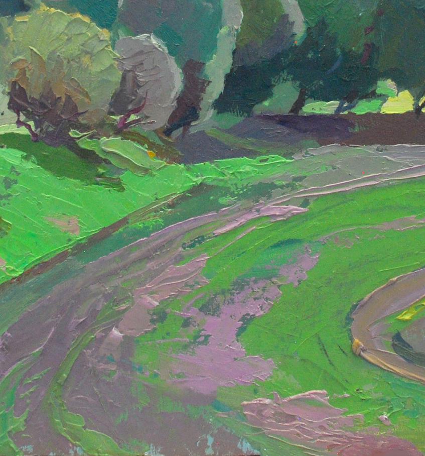 Vibrant impressionist oil painting Spring on Obolon by Egor Shvachunov