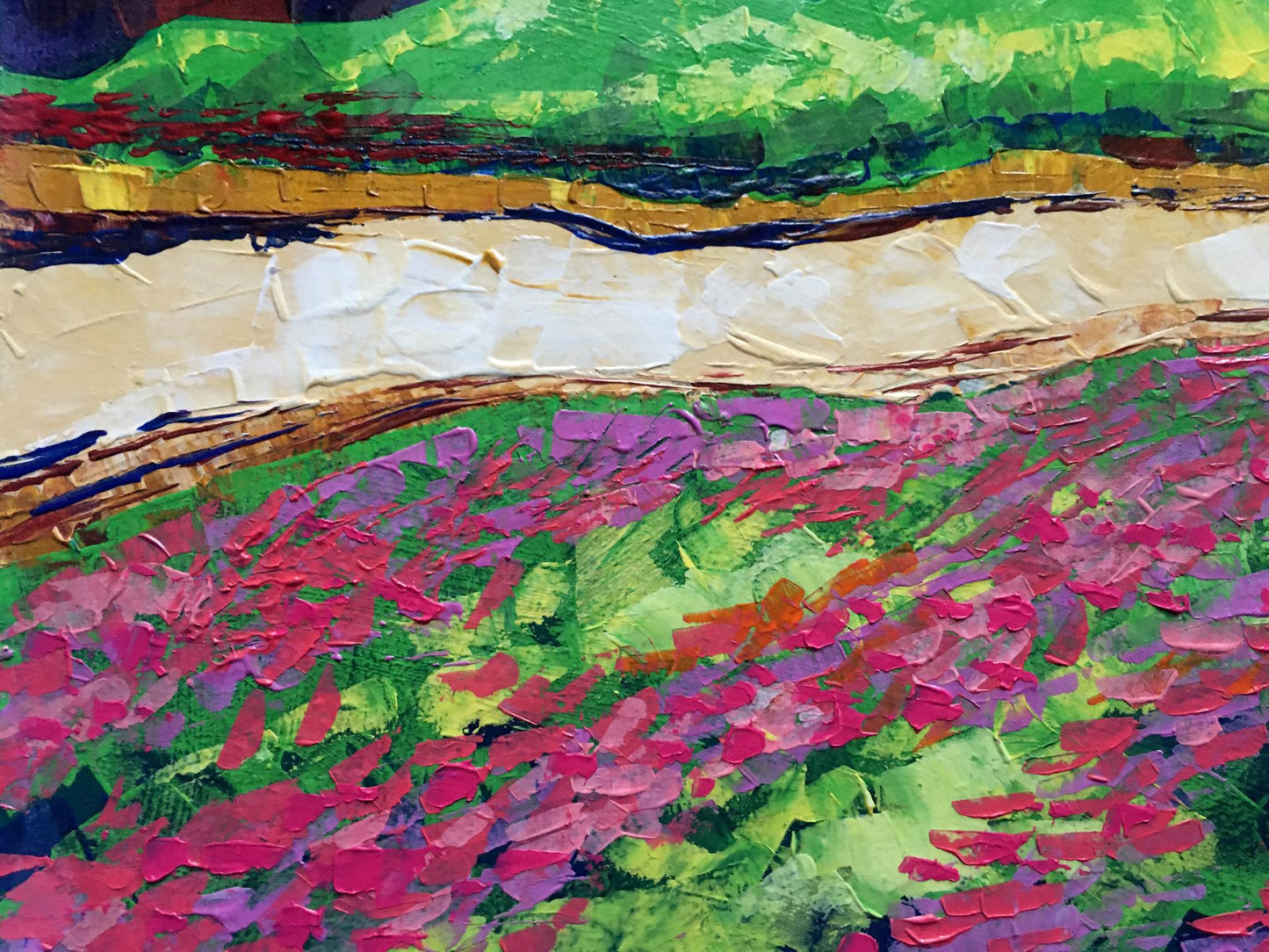 Vibrant impressionist oil painting of colorful mountains by V. Zadorozhnya