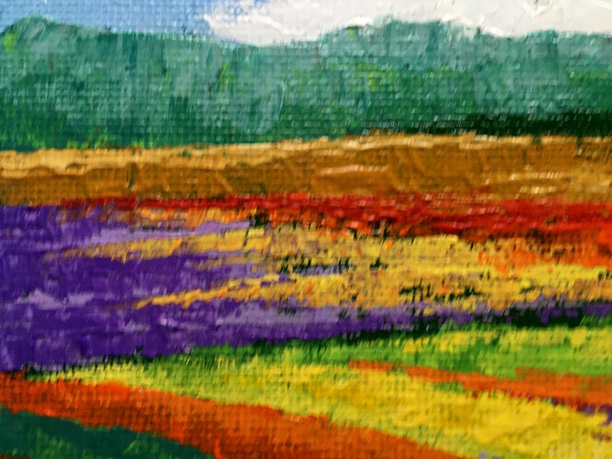 Oil painting After the Rain by V. Zadorozhnya: vibrant purple lavender fields