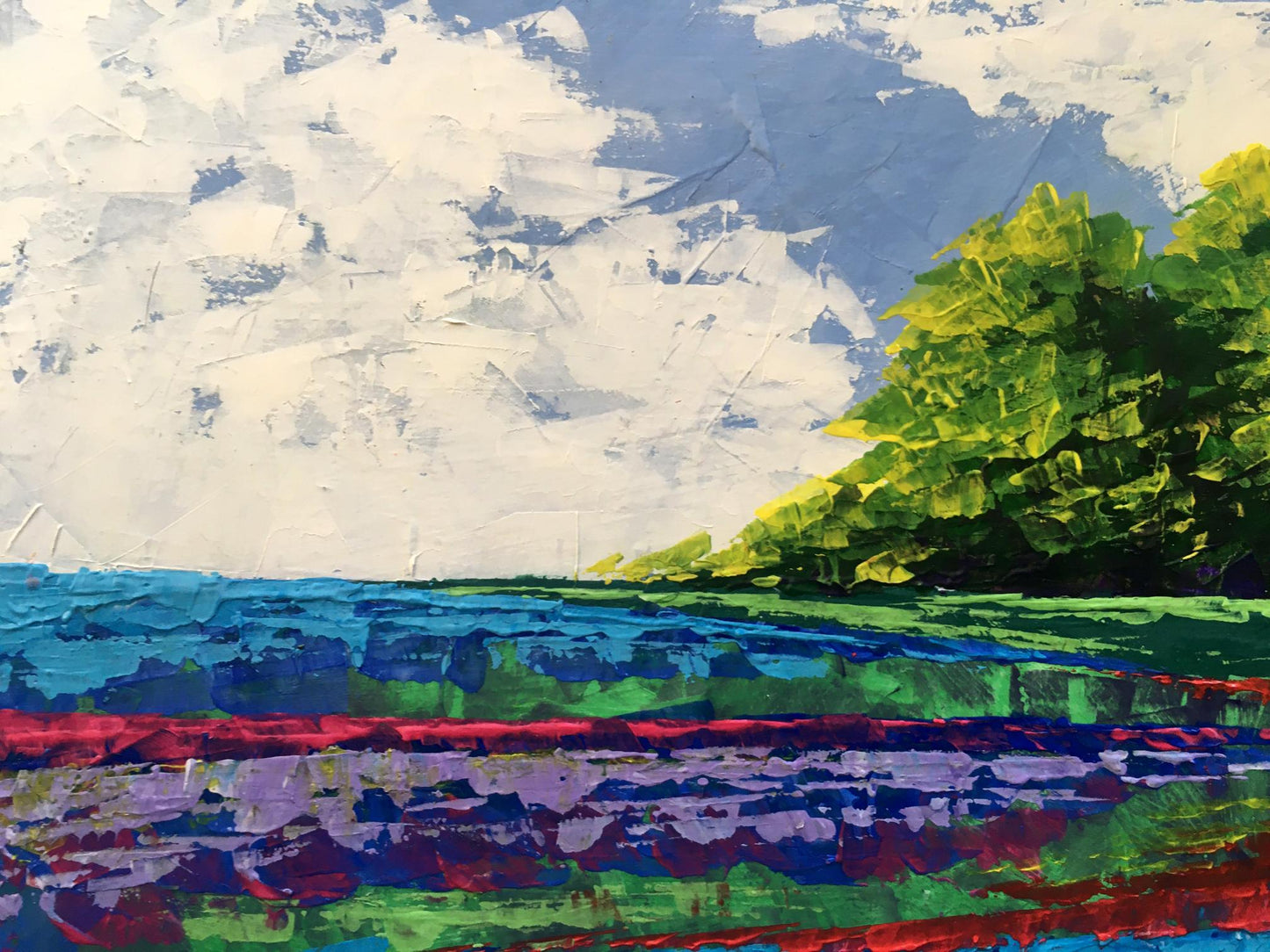 Oil painting Twilight Forestscape V. Zadorozhnya with lush green tree