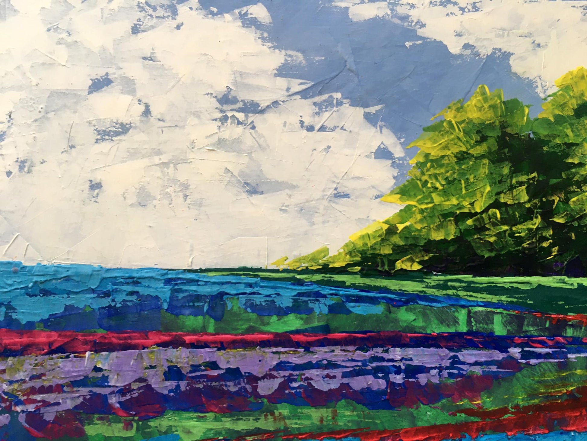 Oil painting Twilight Forestscape V. Zadorozhnya with lush green tree