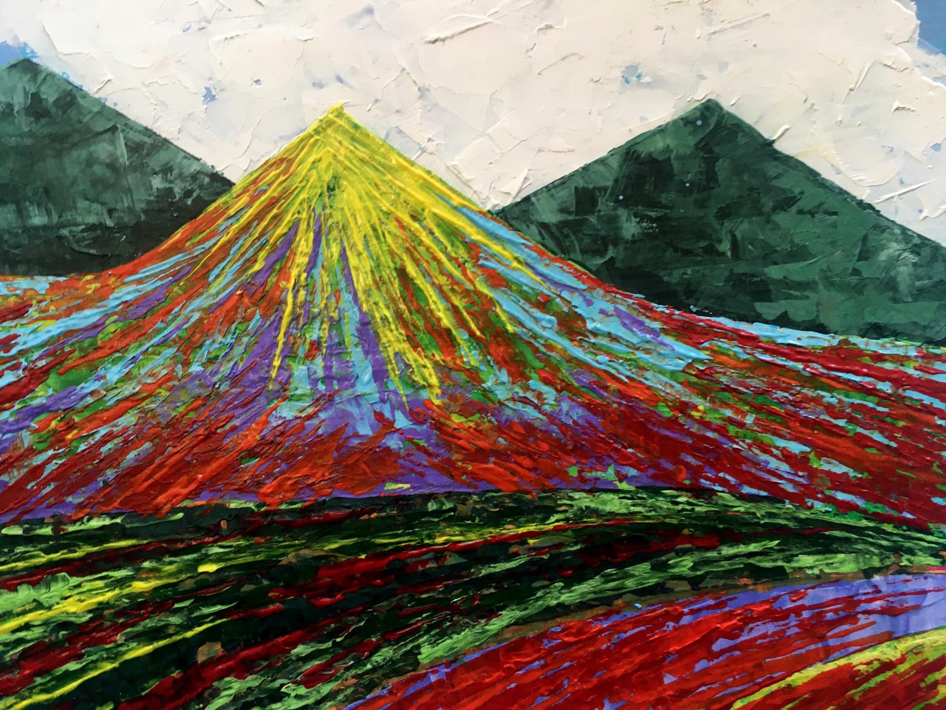 Oil painting Great Peak Mountains by V. Zadorozhnya with vibrant textured peak