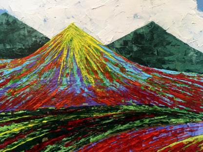 Oil painting Great Peak Mountains by V. Zadorozhnya with vibrant textured peak