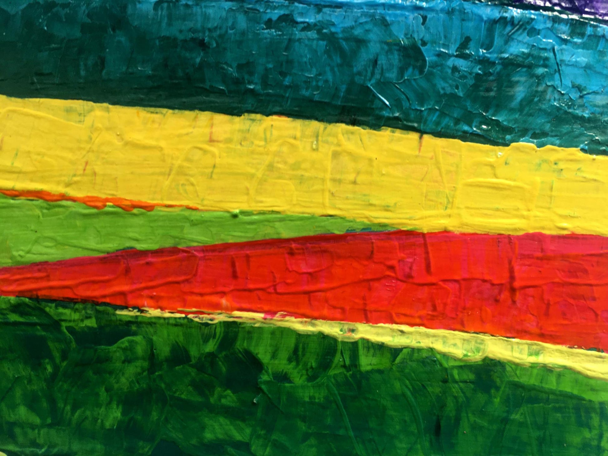 Vibrant oil painting Sunny day among the mountains V. Zadorozhnya with bold stripes