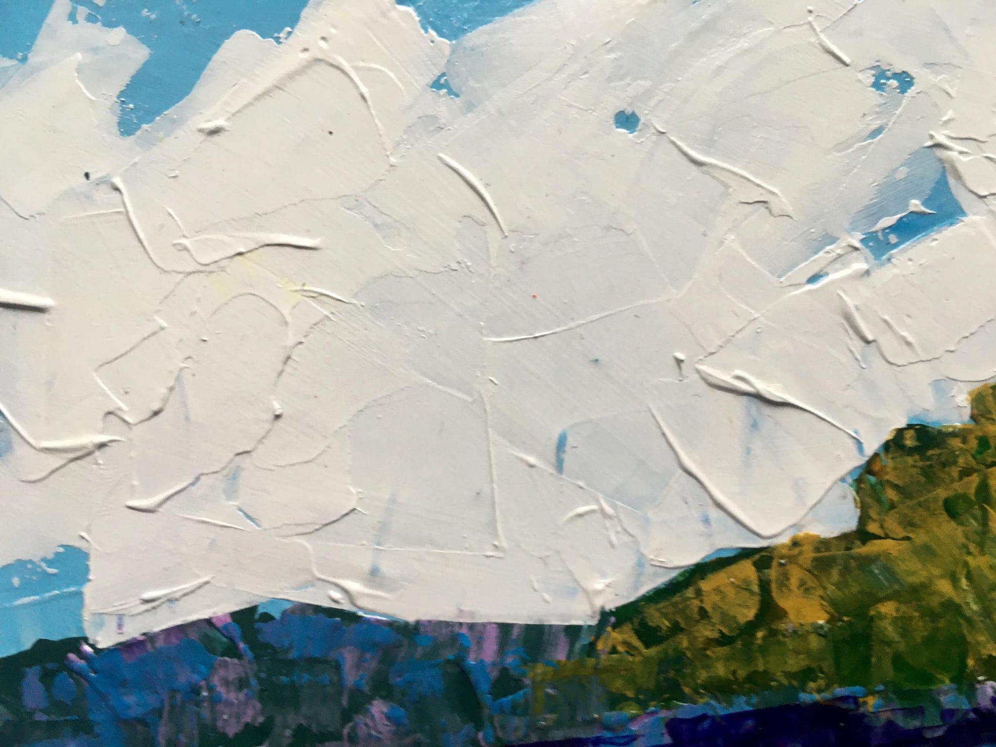 Oil painting Autumn has come by Zadorozhnya V.V. textured white stroke on blue green backdrop