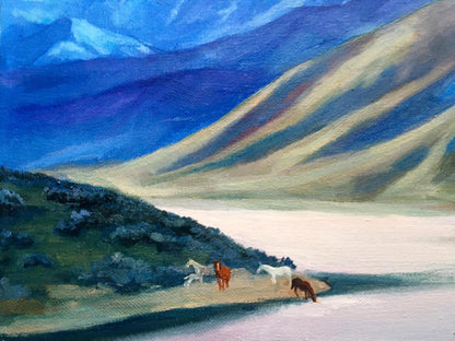 Serene oil painting of sunset behind mountains by Serdyuk Boris Petrovich