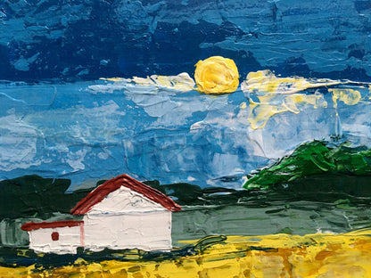 Oil painting House by the coast by Zadorozhnya V. V., textured white house with red roof
