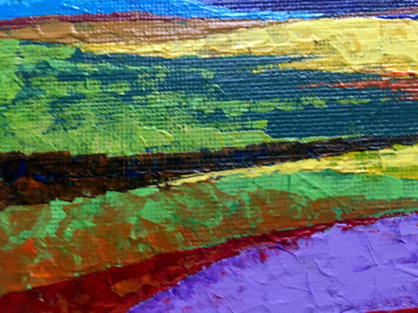 Vibrant oil painting Fields and mountains by Zadorozhnya V. V. with textured stripes