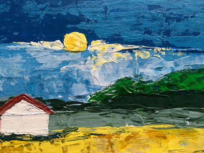 Oil painting House by the coast by Zadorozhnya V. V. vibrant sun hills house