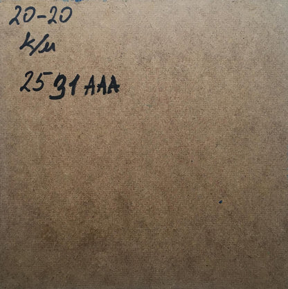 Back of Oil painting After the rain V. Zadorozhnya on brown textured cardboard with black ink markings