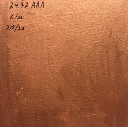 Back of oil painting Spring bouquet of flowers Zadorozhnya V.V. textured copper metal with markings