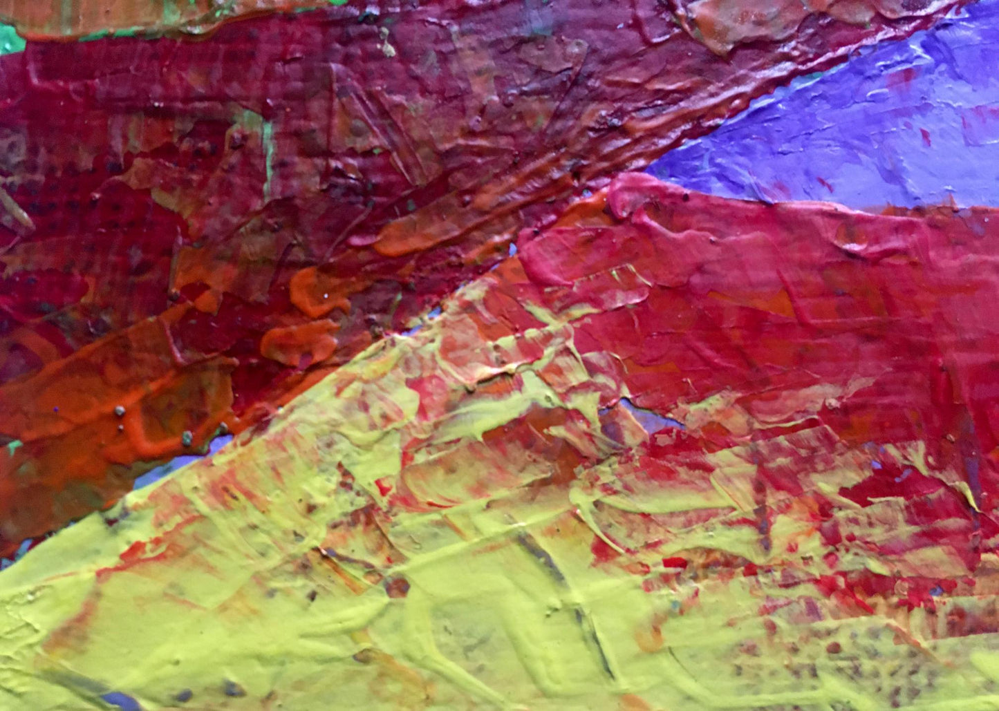 Vibrant oil painting Fields and mountains by Zadorozhnya V. V. in reds purples yellows