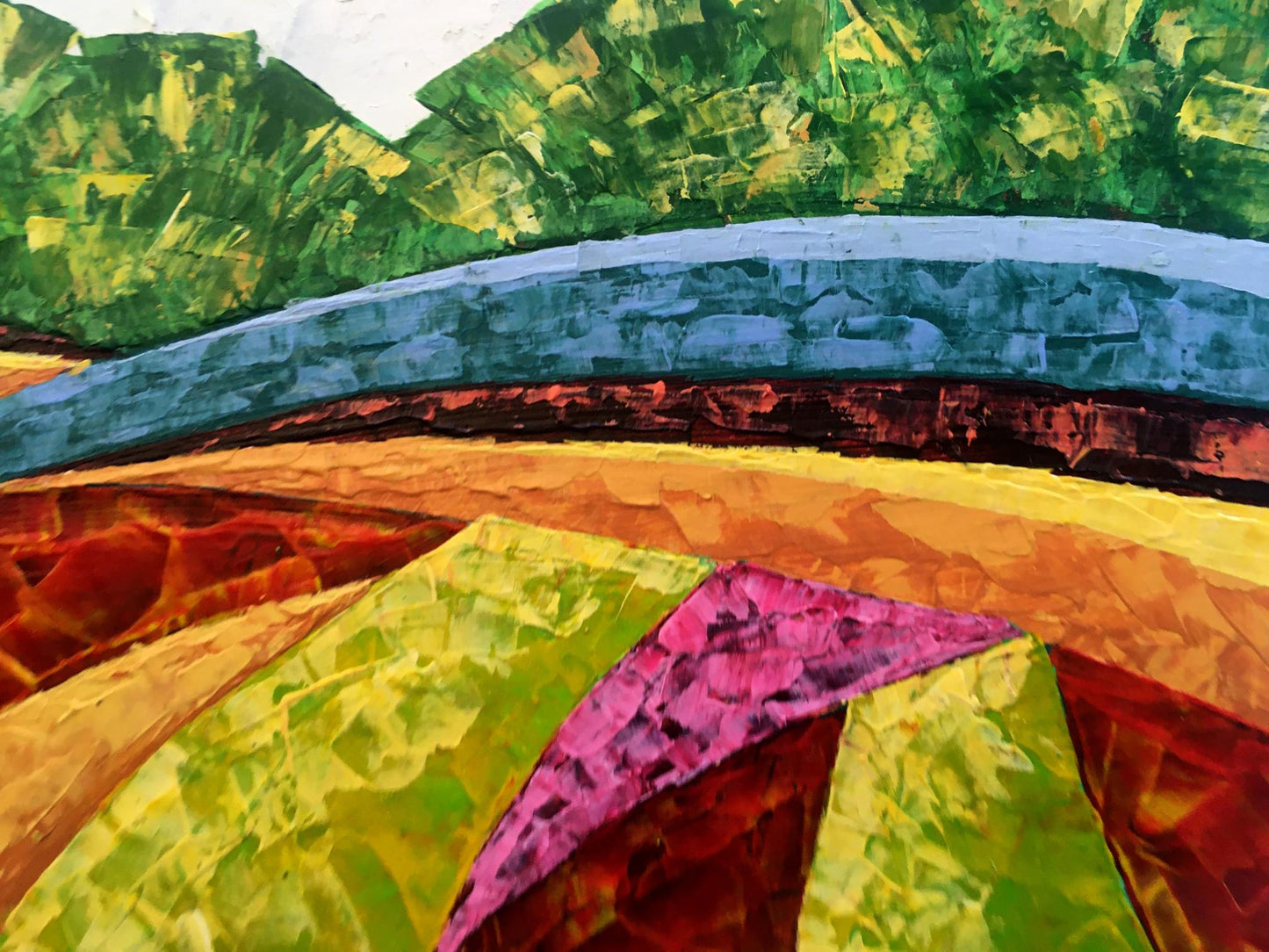 Vibrant oil painting The road to the forest by Zadorozhnya V. V. with green hills