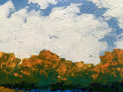 Oil painting Autumn morning V. Zadorozhnya: orange green hills, impasto strokes