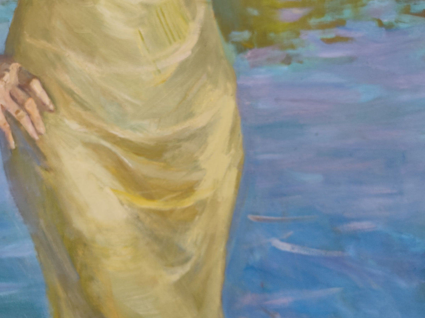 Oil painting by Lisa Mishurovsky V.V.: flowing golden-yellow draped gown