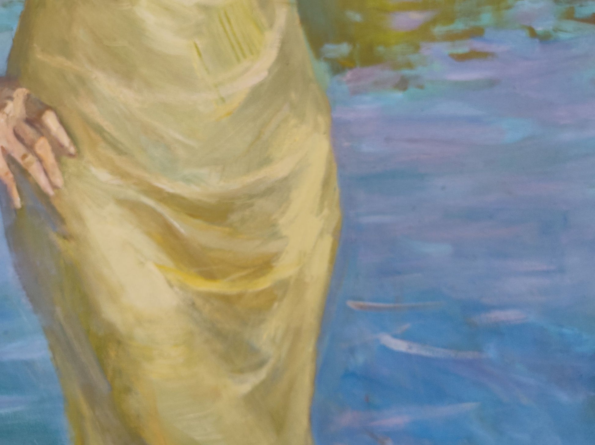 Oil painting by Lisa Mishurovsky V.V.: flowing golden-yellow draped gown