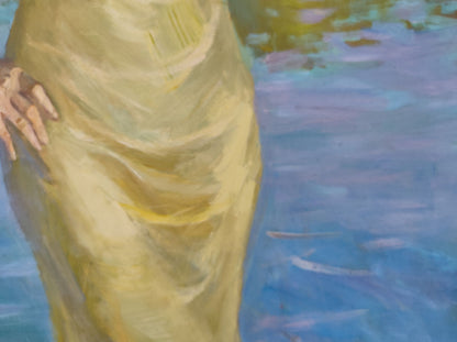 Oil painting by Lisa Mishurovsky V.V.: flowing golden-yellow draped gown