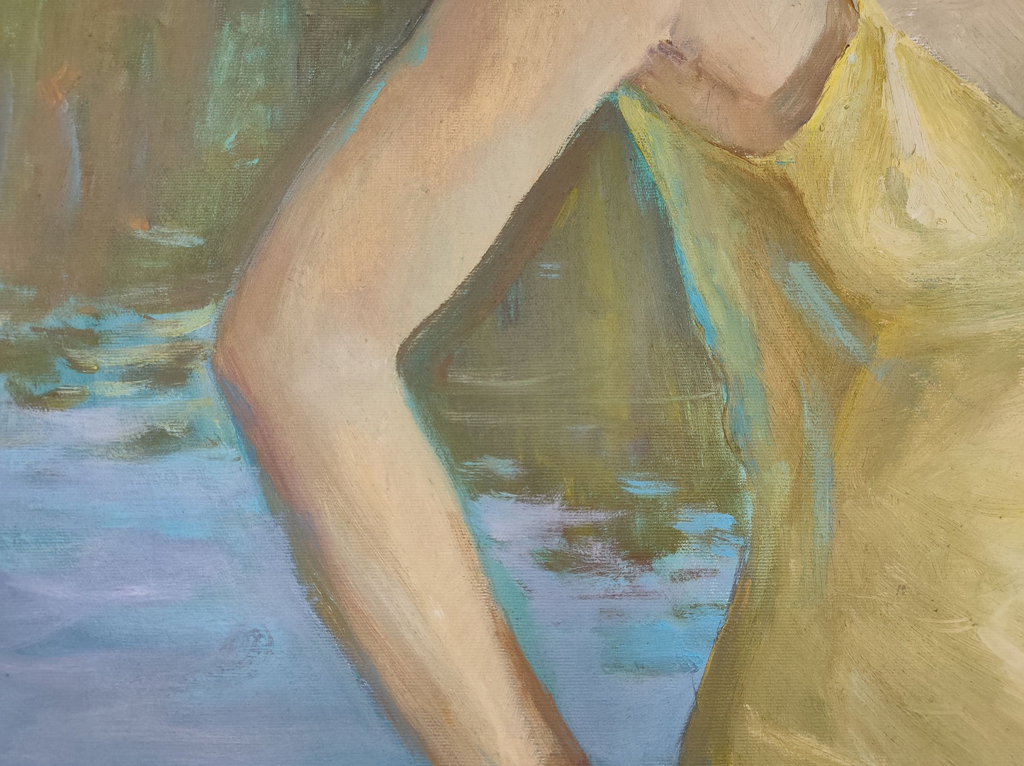 Oil painting Lisa Mishurovsky V.V. soft yellow sleeveless dress