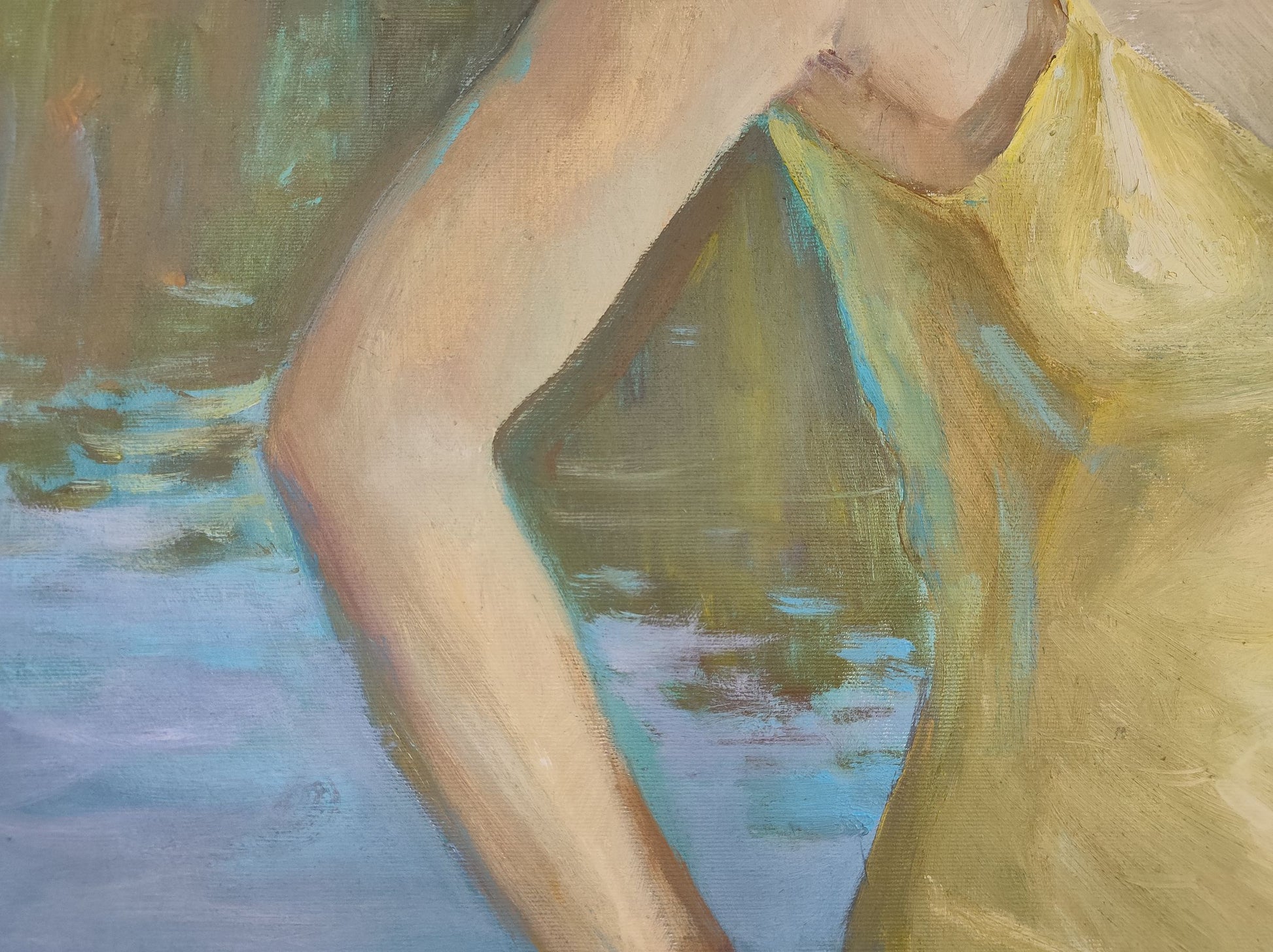 Oil painting Lisa Mishurovsky V.V. soft yellow sleeveless dress