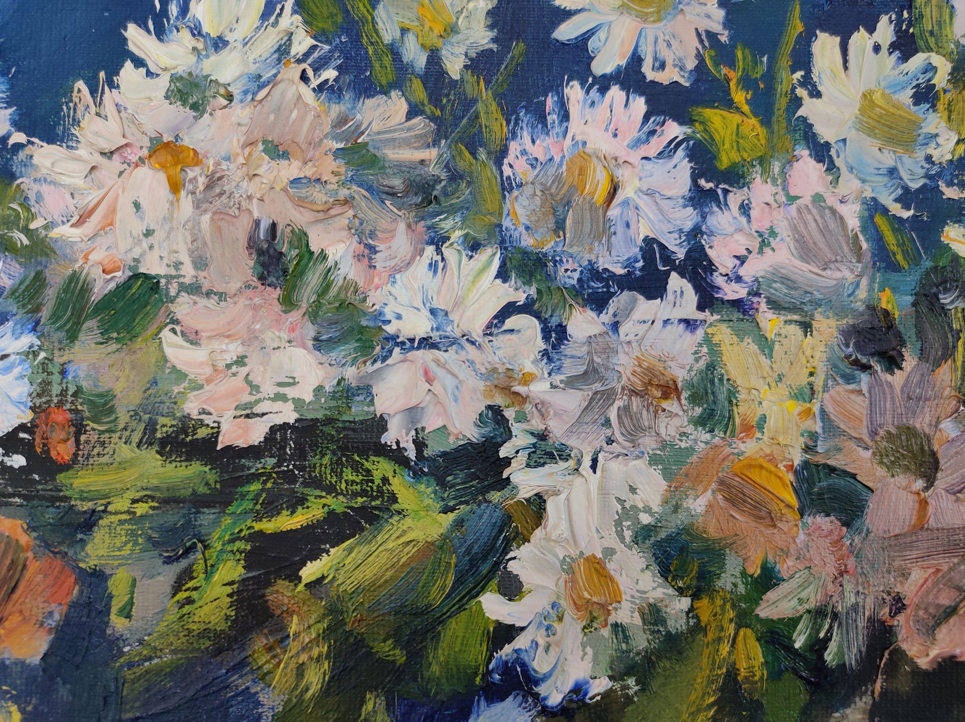 Mishurovsky V. V.'s Oil Painting Depicting Chrysanthemums on Blue