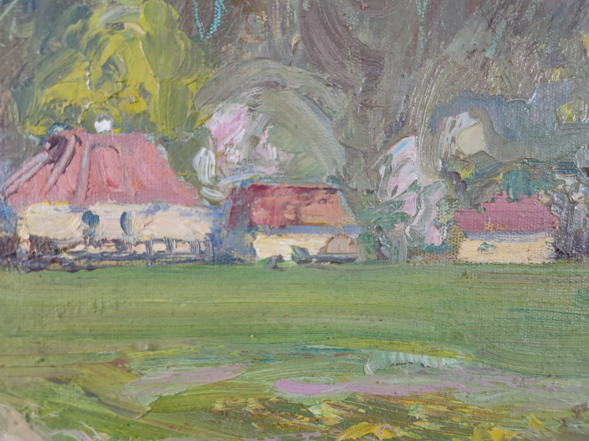 Oil Painting Village Nature Landscape 