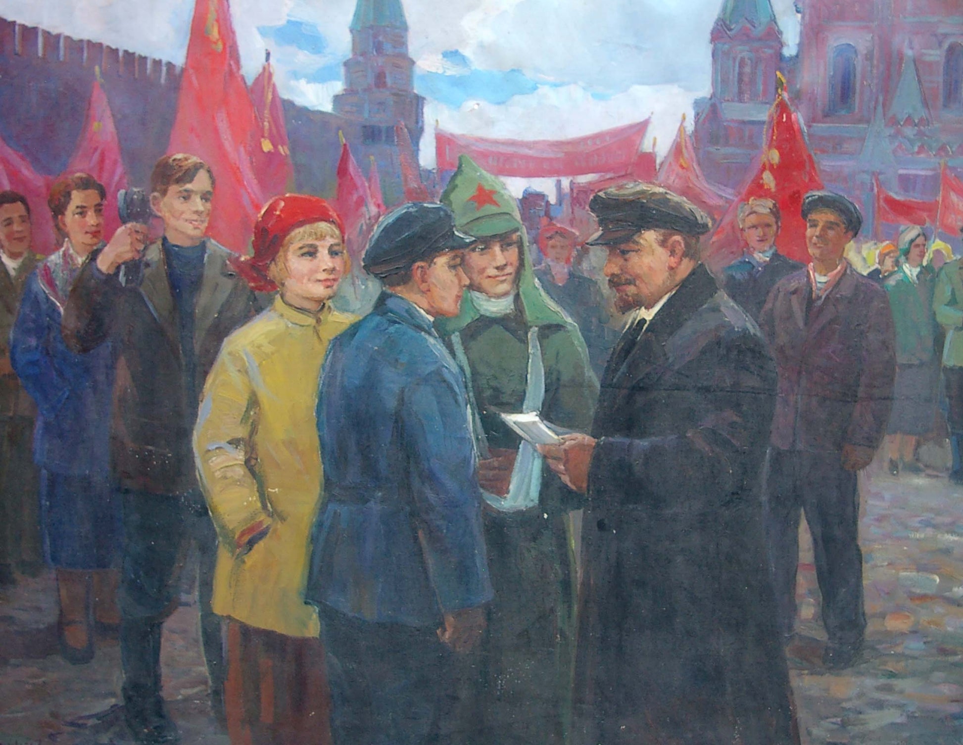 Oil painting of Lenin with Komsomol members by Tsvetkova and Yarovoy