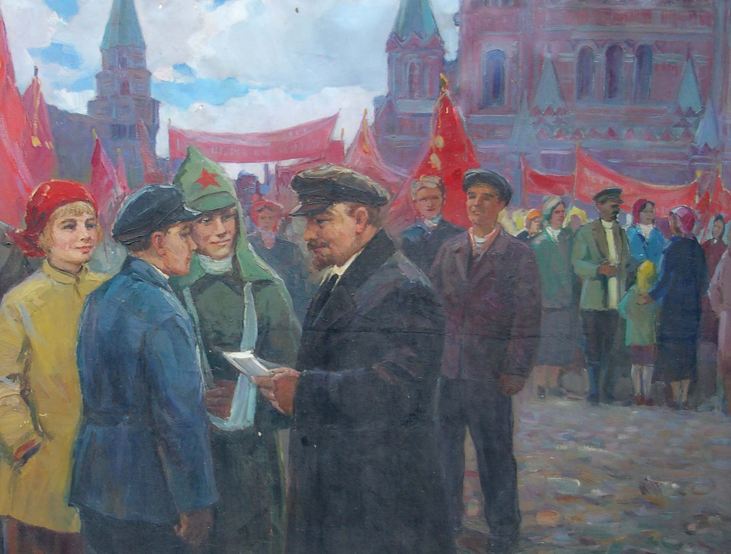 Oil painting of Lenin with Komsomol members by Tsvetkova and Yarovoy
