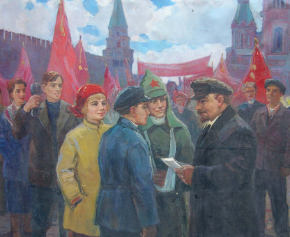 Oil painting of Lenin with Komsomol members by Tsvetkova and Yarovoy
