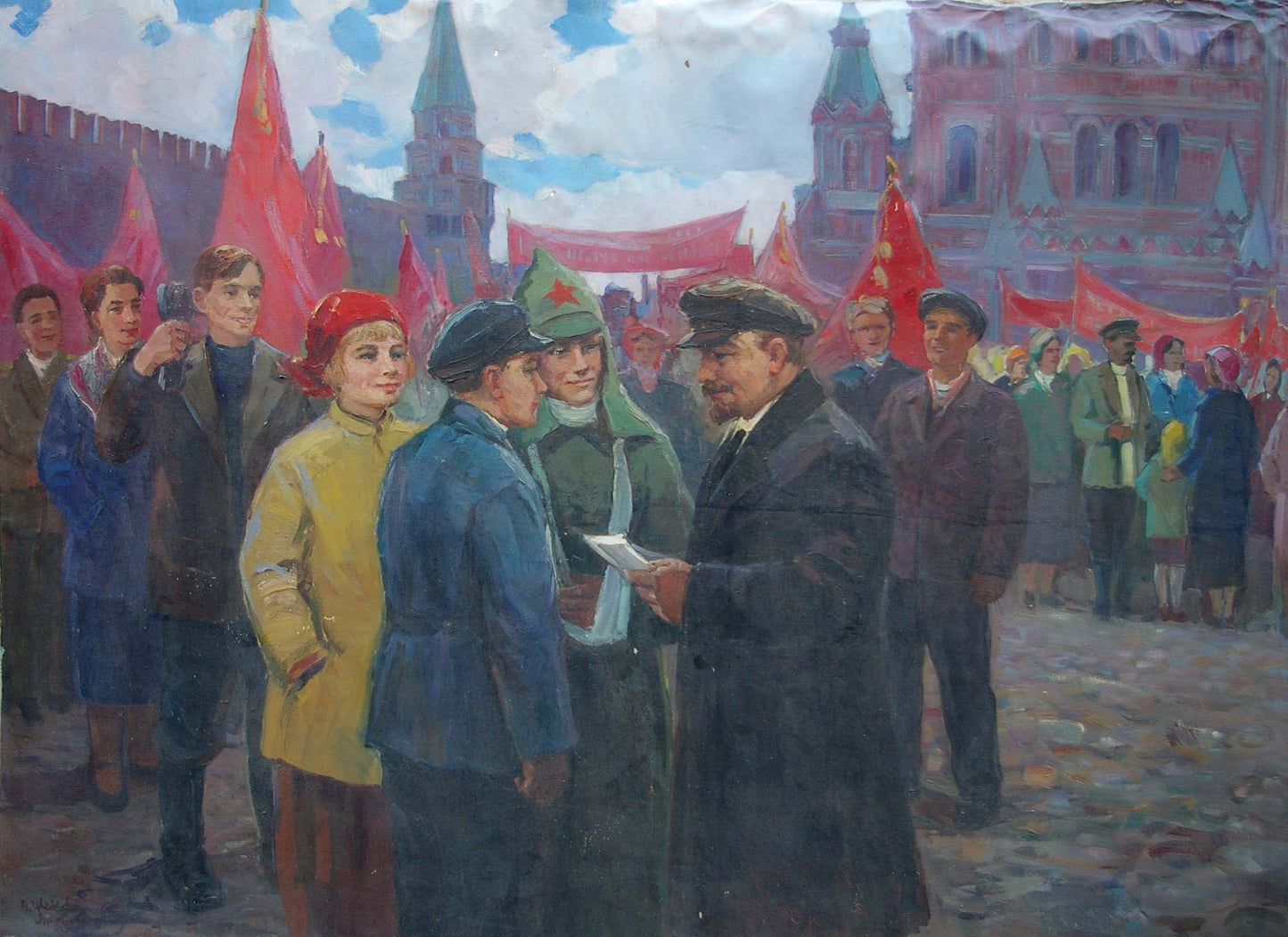 Oil painting of Lenin with Komsomol members by Tsvetkova and Yarovoy