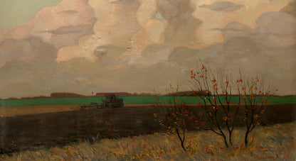 Oil painting by Gertsenok Viktor Andreevich: muted Azov field with orange blossoms