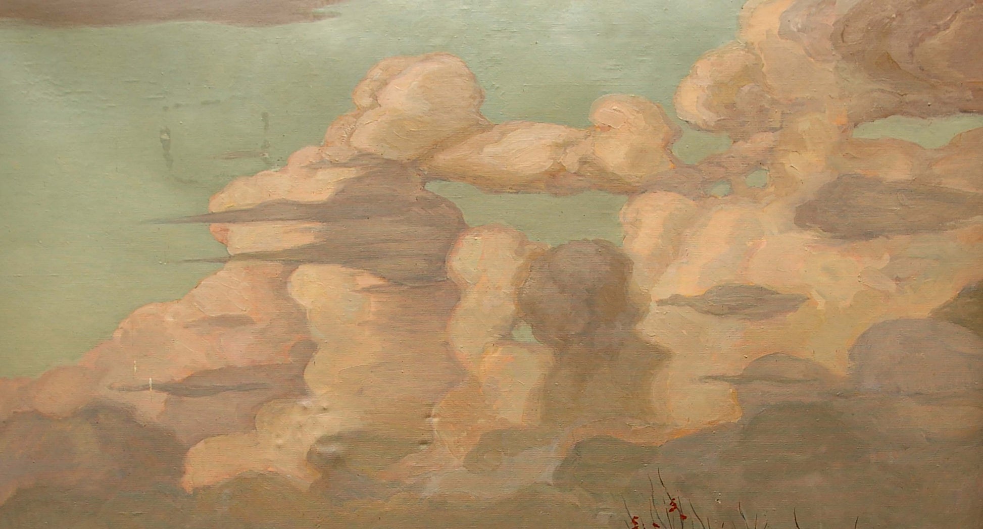 Oil painting by Gertsenok Viktor Andreevich: clouds in beige, brown, green sky