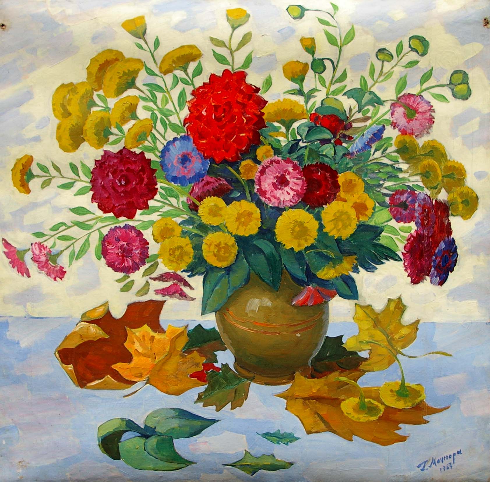 Oil painting of vibrant autumn bouquet by Matsegora Grigory Prokopovich