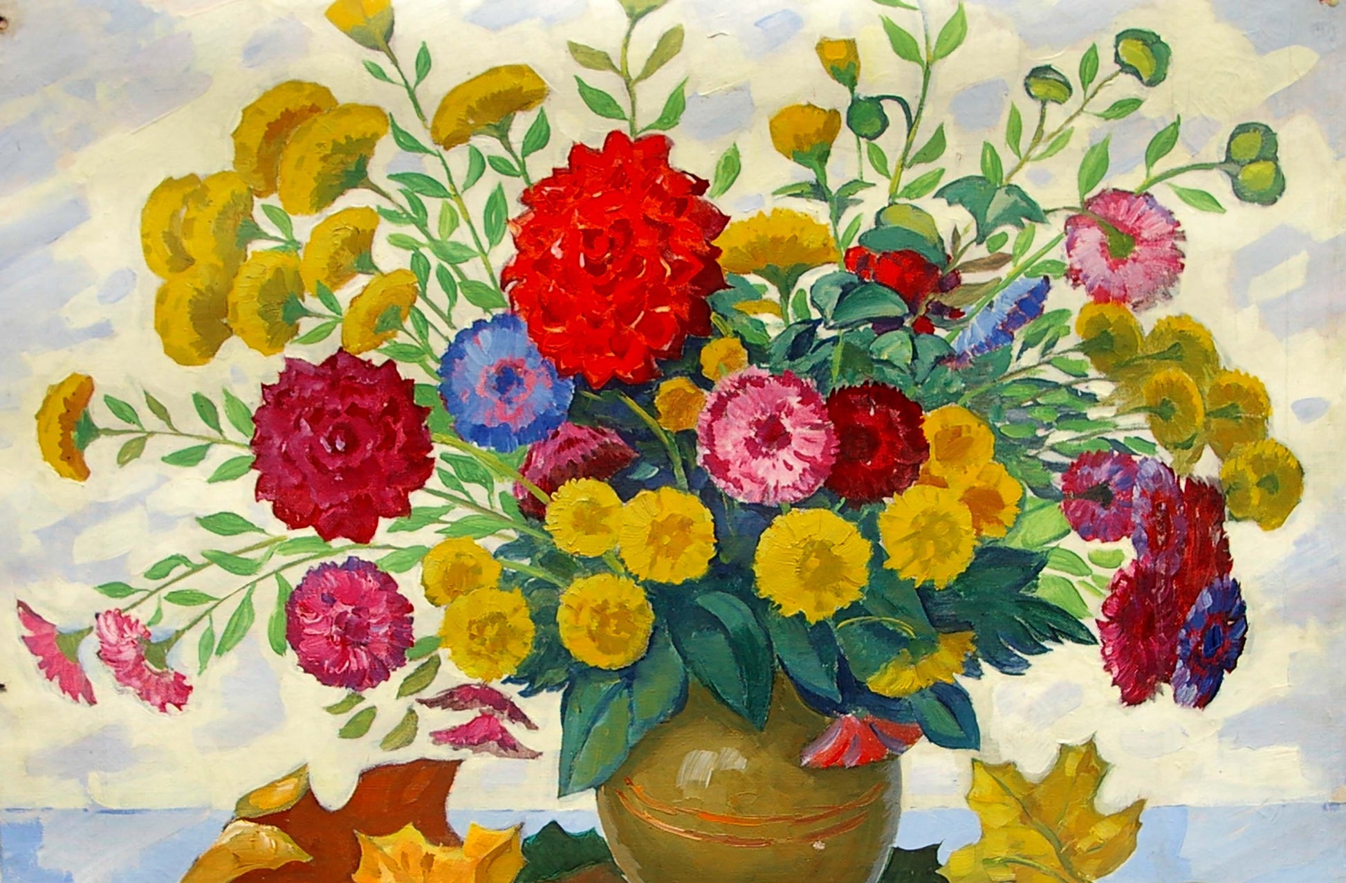 Oil painting of vibrant autumn bouquet by Matsegora Grigory Prokopovich