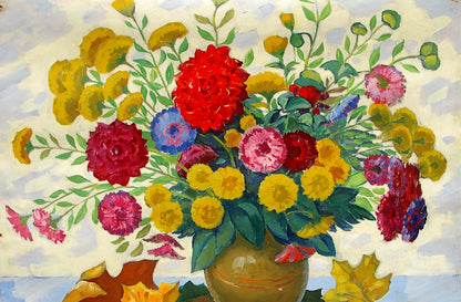 Oil painting of vibrant autumn bouquet by Matsegora Grigory Prokopovich